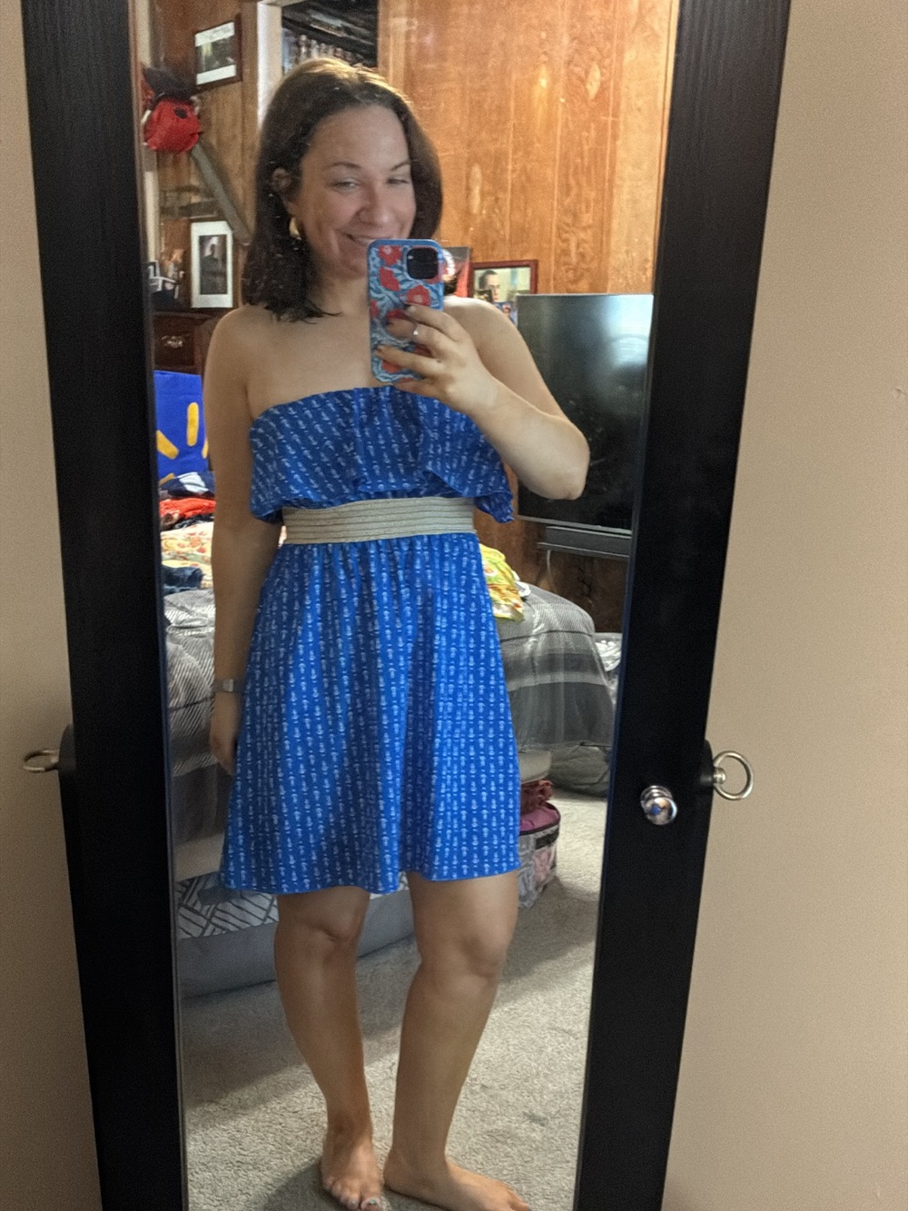 Ocean drive blue anchor and star strapless dress
